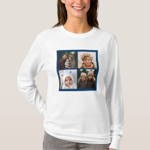 Creëer Uw eigen instagram Collage Navy 4 Afbeeldin T-shirt