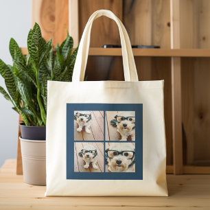 Creëer Uw eigen instagram Collage Navy 4 Afbeeldin Tote Bag