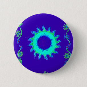 Creëer Uw eigen Iridescent Blue Floral Art Ronde Button 5,7 Cm