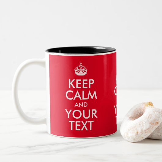 Creëer Uw eigen kalm en Jouw tekst houden Tweekleurige Koffiemok (Met donut)