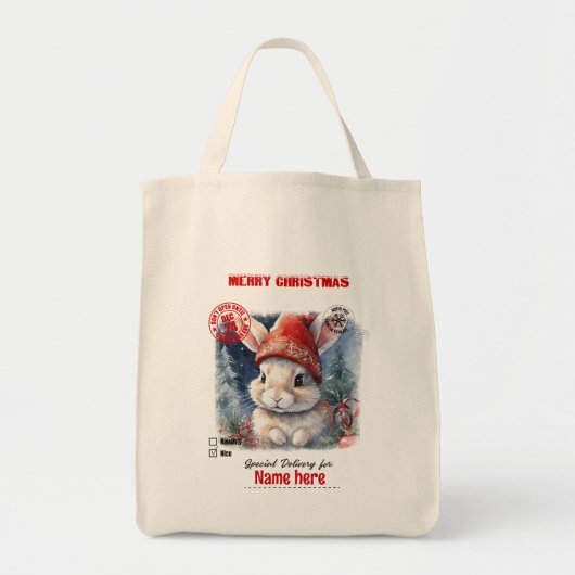 Creëer uw eigen kerstkonijnencadeauzak tote bag (Voorkant)