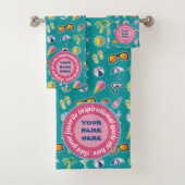 Creëer Uw eigen kustpatroonmonogram Blauwgroen Bad Handdoek (Insitu)