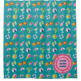 Creëer Uw eigen kustpatroonmonogram Blauwgroen Douchegordijn