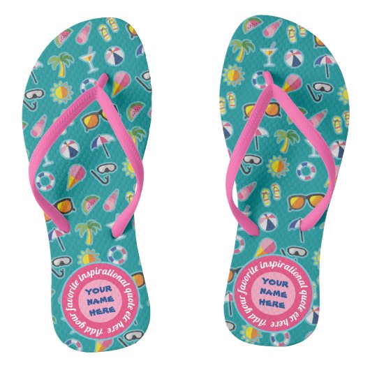 Creëer Uw eigen kustpatroonmonogram Blauwgroen Teenslippers (Voetbed)