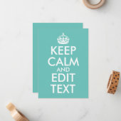 Creëer Uw Eigen Licht Blauwgroen Houd Kalm en Draa Notitiekaartje (Voorkant / Achterkant in situ)