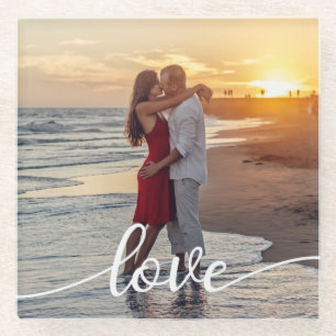 Creëer Uw Eigen Liefde Script Romantisch Paar Foto Glazen Onderzetter