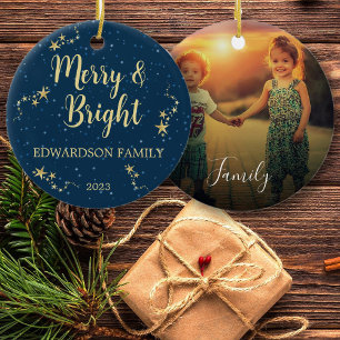 Creëer uw eigen Merry & Bright familiefoto Keramisch Ornament