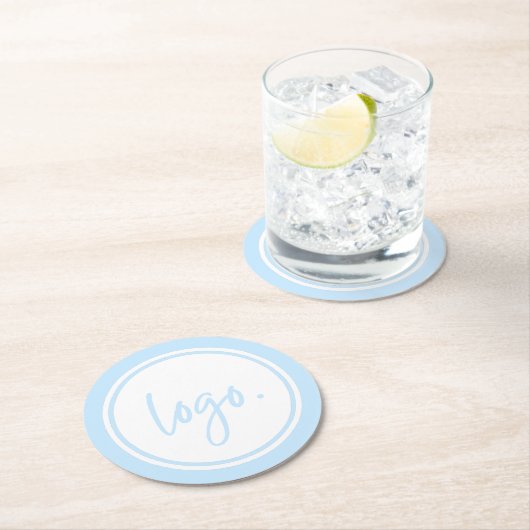 CREËER UW EIGEN MINIMALE BUSINESS LOGO BLUE CUSTOM RONDE KARTONNEN ONDERZETTER (Insitu)