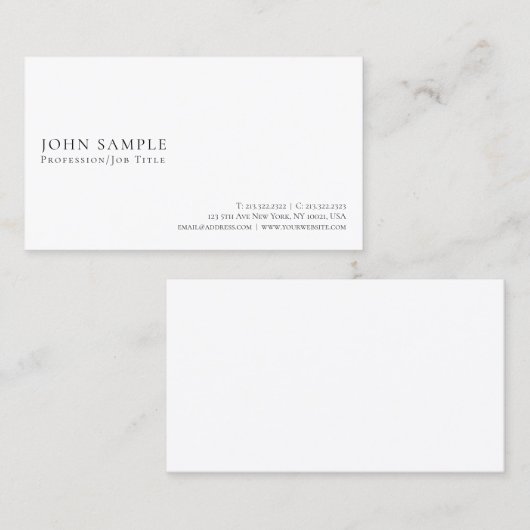 Creëer Uw eigen moderne Elegant White Minimalistic Visitekaartje (Voorkant / Achterkant)