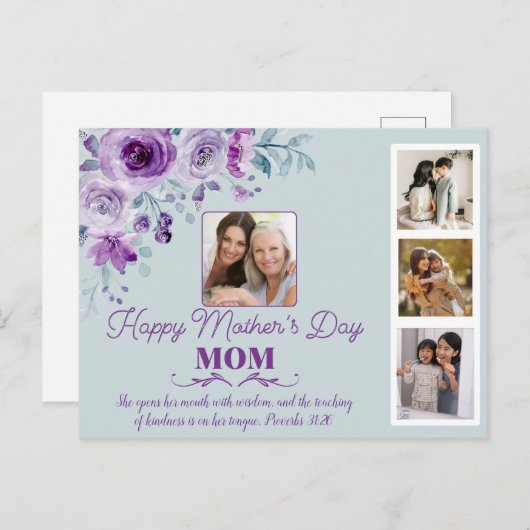 Creëer uw eigen Moederdag collage bloem Briefkaart (Voorkant / Achterkant)
