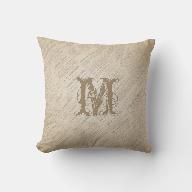 Creëer Uw eigen  monogram Krantenblad Pillow Kussen (Voorkant)