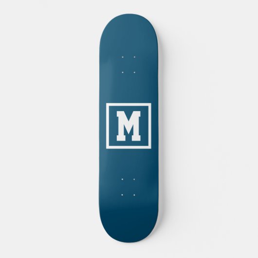 Creëer Uw eigen monogram Sjabloon Blauw en Wit Skateboard (Voorkant)