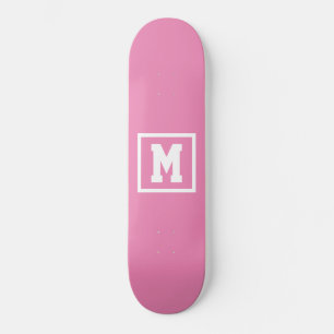 Creëer Uw eigen monogram Sjabloon Roze en Wit Skateboard