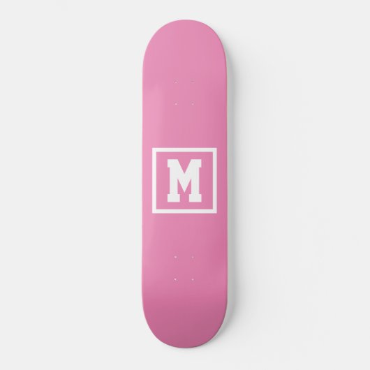 Creëer Uw eigen monogram Sjabloon Roze en Wit Skateboard (Voorkant)