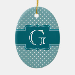 Creëer Uw eigen monogrammen Blauwgroen Jade Polka Keramisch Ornament