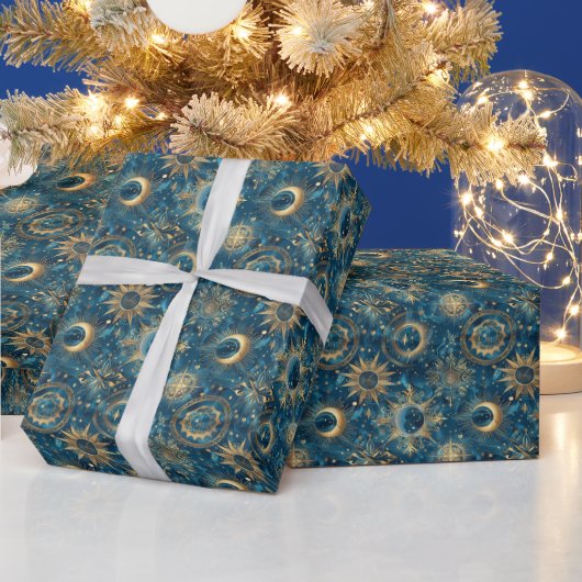 Creëer Uw eigen Mystieke Blauw & Goud Celestial Cadeaupapier (Feestdagen)