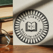 Creëer uw eigen Open Boek Monogram Ex Libris Zelfinktende Stempel