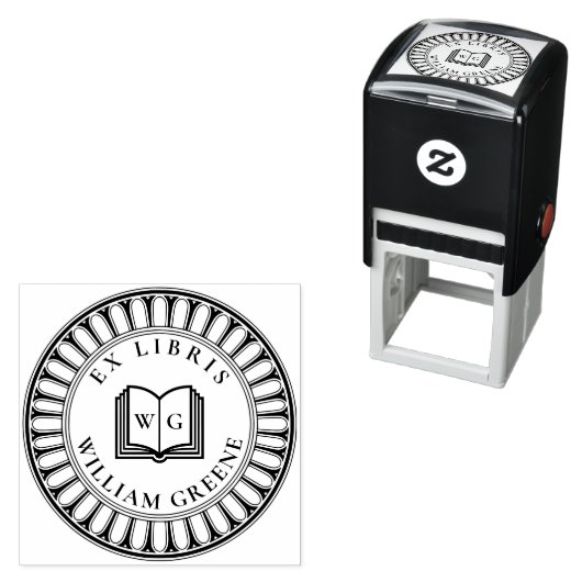 Creëer uw eigen Open Boek Monogram Ex Libris Zelfinktende Stempel (In situ)