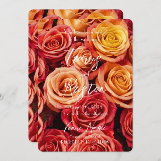 Creëer Uw Eigen Oranje Rozen Bruiloft Kaart (Voorkant / Achterkant)