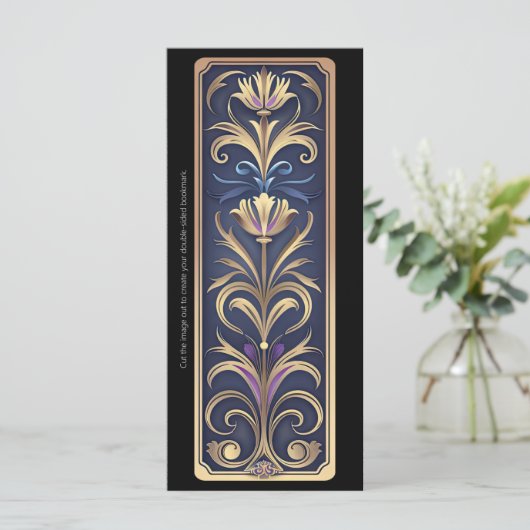 Creëer Uw eigen Paarse gouden Art Deco Bladwijzer (Staand voorkant)