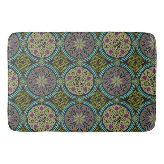 Creëer uw eigen Paarse groene blauwe damast Badmat (Voorkant)