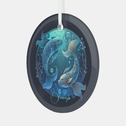 Creëer Uw eigen Paarse Hemelse Vissen Zodiac Glas Ornament (Voorkant links)