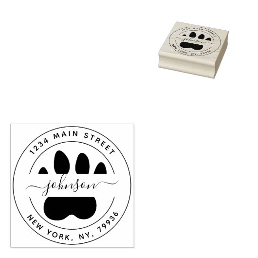 Creëer Uw eigen Paw Modern Rond Terugkeeradres Rubberstempel (Gestempeld)