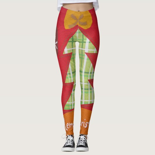 Creëer uw eigen prachtige kerstboomontwerp leggings (Voorkant)