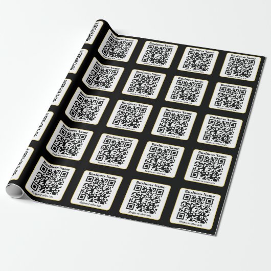 Creëer Uw eigen QR-code | Zwart Wit Gouden Rand Cadeaupapier (Uitgerold)