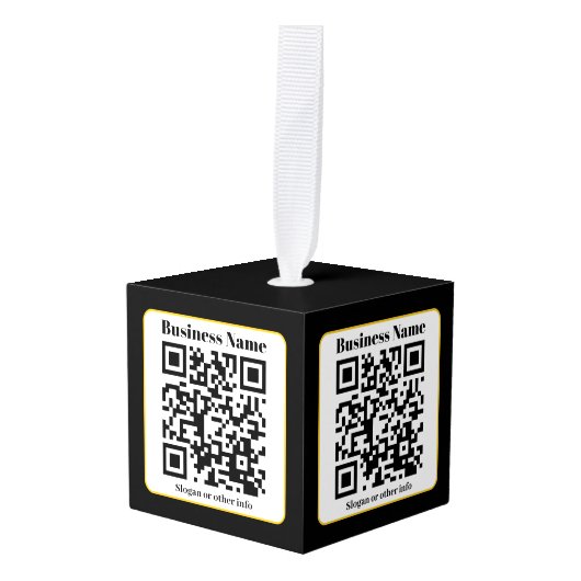 Creëer Uw eigen QR-code | Zwart Wit Gouden Rand Kubus Ornament (Voorkant hoekig)