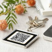 Creëer Uw eigen QR-code | Zwart Wit Gouden Rand Sleutelhanger (Zijkant)
