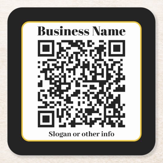 Creëer Uw eigen QR-code | Zwart Wit Gouden Rand Vierkante Kartonnen Onderzetter (Voorkant)