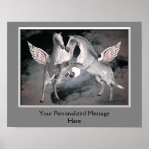Creëer uw eigen quote vliegende Pegasus paarden Poster