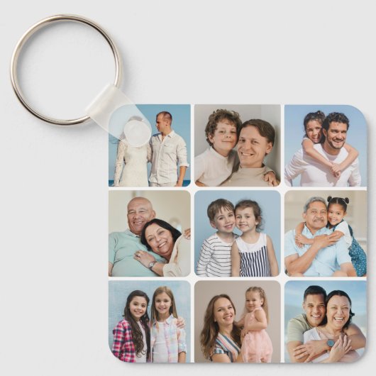 Creëer Uw eigen ronde hoeken 9 Fotocollage Sleutelhanger (Voorkant)