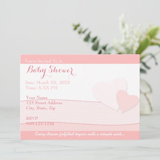 Creëer uw eigen roze Baby shower uitnodiging (Staand voorkant)