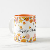 Creëer Uw eigen roze & gele bloemen Vaderdag Tweekleurige Koffiemok (Voorkant links)