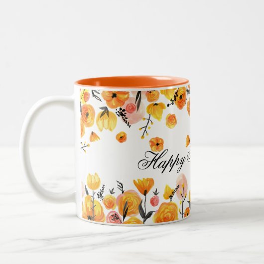 Creëer Uw eigen roze & gele bloemen Vaderdag Tweekleurige Koffiemok (Links)