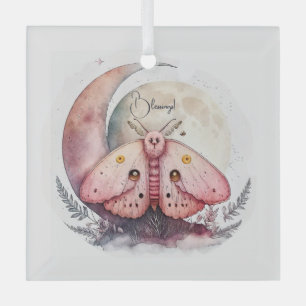 Creëer Uw eigen Roze Maan Moth & Flowers Glas Ornament