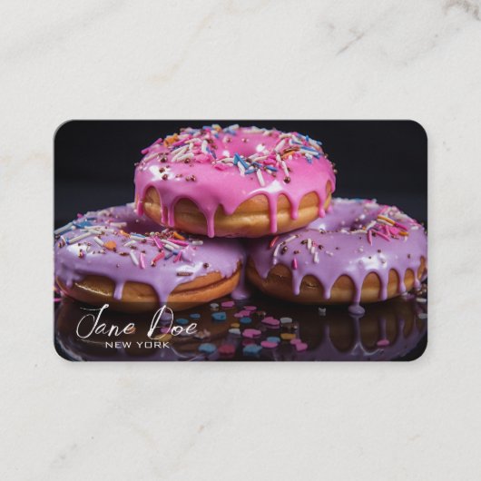 Creëer Uw eigen roze & Paarse Sprinkle Donuts Visitekaartje (Voorkant)