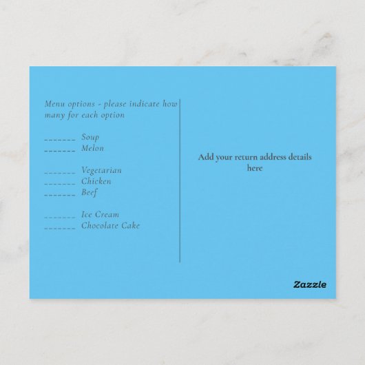Creëer Uw eigen RSVP Weddenschap Aqua Blue Briefkaart (Achterkant)
