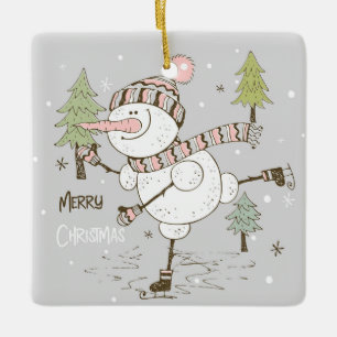 Creëer uw eigen schaatsen wintersneeuwpop keramisch ornament