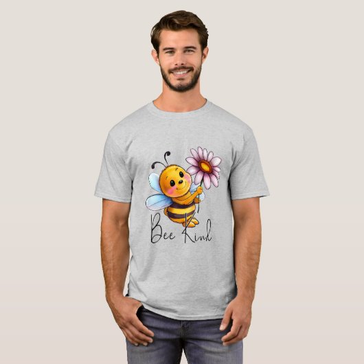 Creëer Uw Eigen Schattigee Bee Kind Roze Daisy T-shirt (Voorkant volledig)