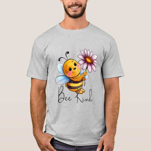 Creëer Uw Eigen Schattigee Bee Kind Roze Daisy T-shirt (Voorkant)
