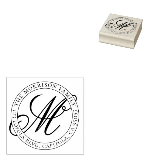 Creëer Uw Eigen Script Monogram Familie Adres Rubberstempel (Gestempeld)