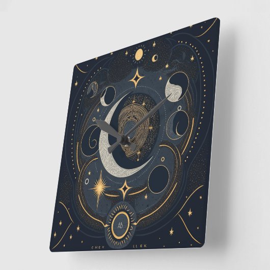 Creëer Uw eigen Silver & Gold Celestial Lunar Vierkante Klok (Hoek)