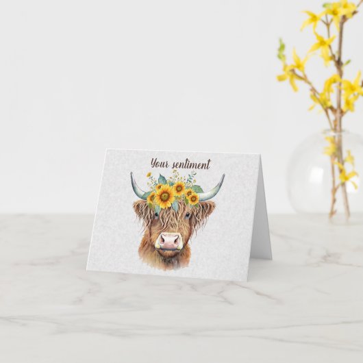 Creëer Uw eigen Spring Highland Bull & Wildflower Kaart (Gele Bloem)