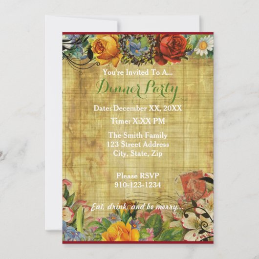 Creëer Uw eigen uitnodiging voor een Floral Dinner (Voorkant)