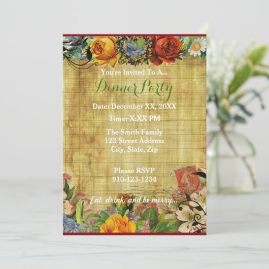 Creëer Uw eigen uitnodiging voor een Floral Dinner (Staand voorkant)