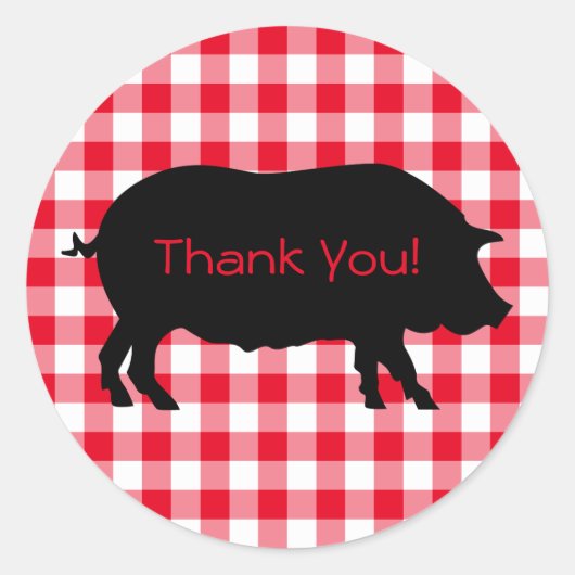 Creëer Uw Eigen Varken Silhouette Gingham Dank u Ronde Sticker (Voorkant)