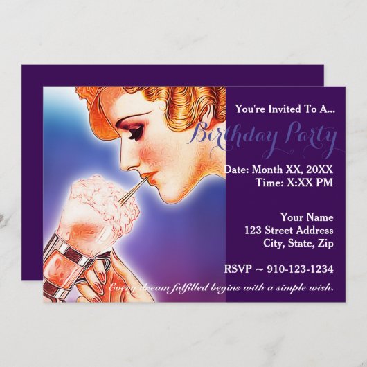 Creëer Uw eigen verjaardagsfeestuitnodiging Kaart (Voorkant / Achterkant)